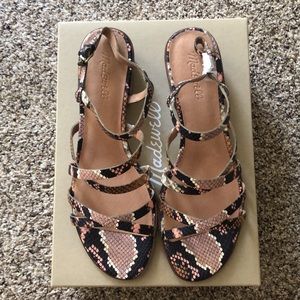 Brand new Madewell skinny strap sandals in snack embossed leather